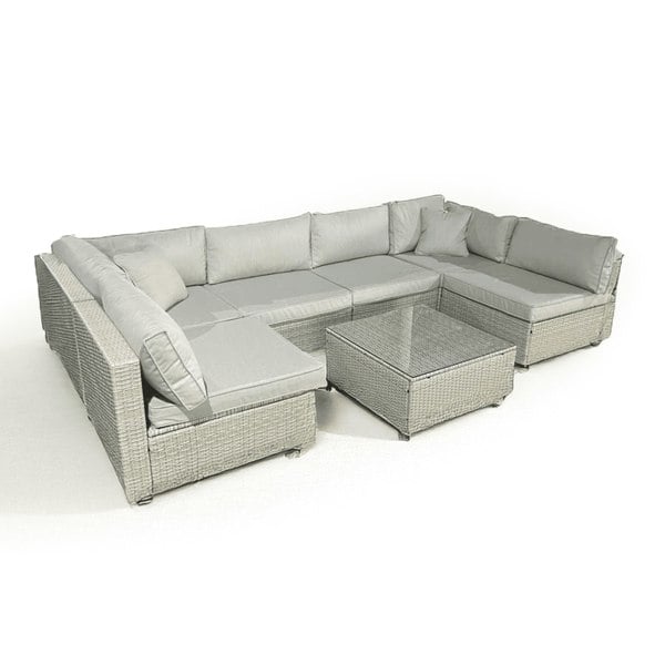 Furnishings For Less Rattan U Shaped Grey Sofa + Glass Coffee Table Outdoor Seating