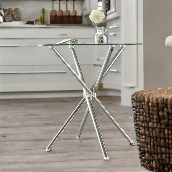 Rafaelo Mobilia Round Glass Coffee Table With Stainless Steel Legs Silver