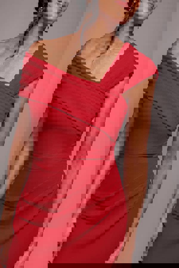 One Shoulder Evening Maxi Dress - Red DR3231