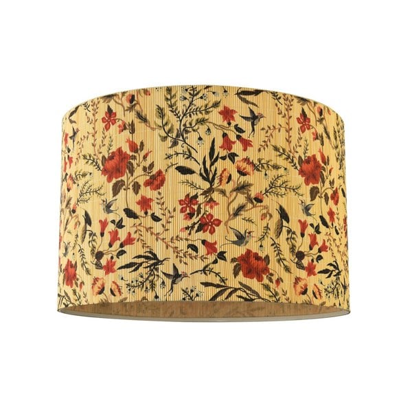 Bird Theme Bamboo Pendant Lamp Shade with Green Leaves and Red Flowers Image 3