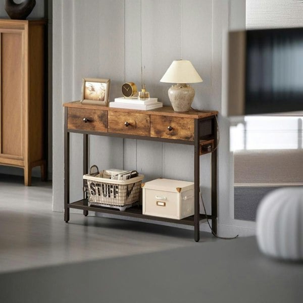 3 drawer console table with plug