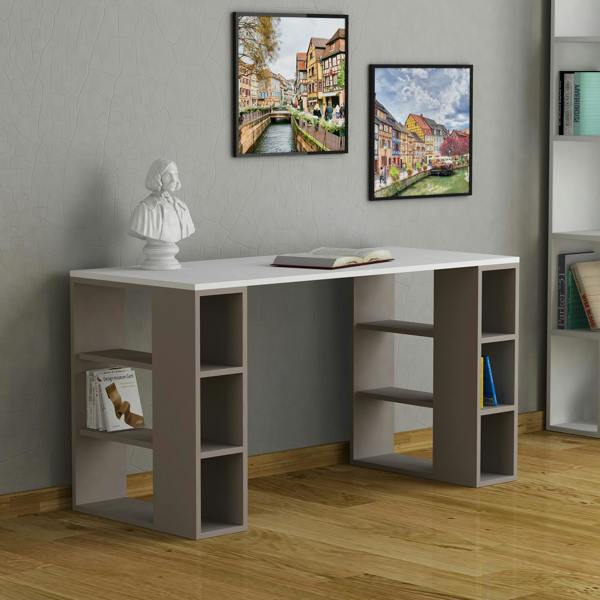 Decortie Colmar Modern Desk with Integrated 6-Shelf Bookshelf Storage Width 140cm