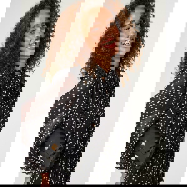 Blue Vanilla Polka Dot Tie Neck Midi Dress