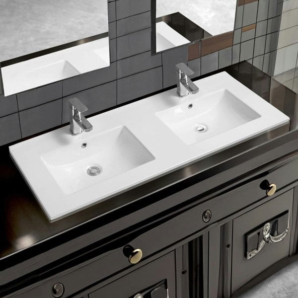 Limoge 4001A Ceramic 121cm Thin-Edge Double Inset Basin with Scooped Bowl
