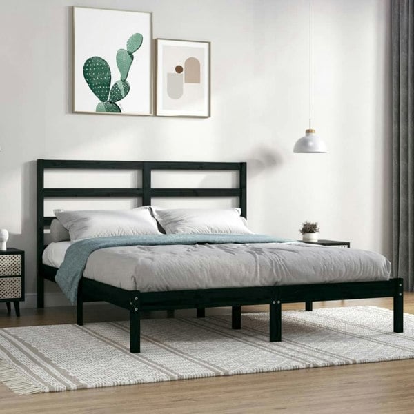 Berkfield Bed Frame Black Solid Wood Pine 140x190 cm