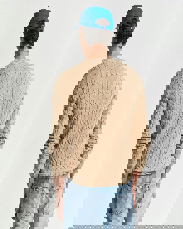 GANT Mens Cotton Cable Knit Crew Neck Jumper - 296 Khaki Mel