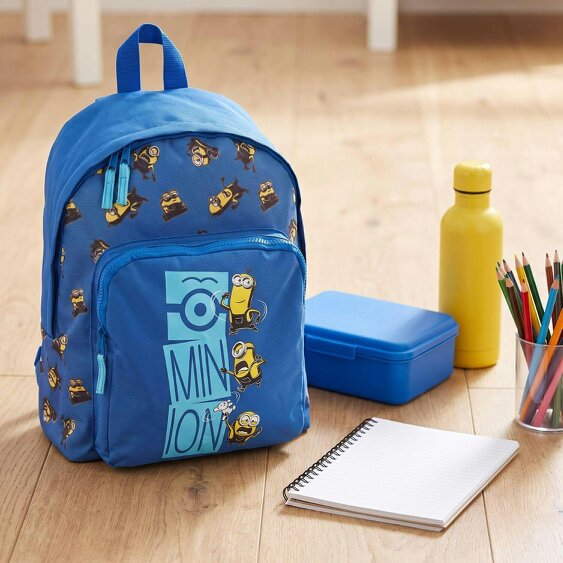 Onomato! Minions Backpack School Bag with Front Zip Pocket One Size Blue