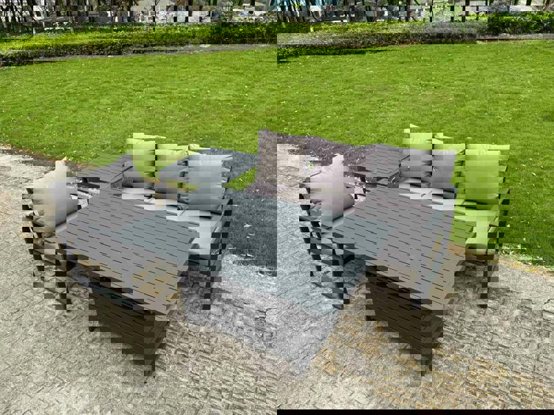 Fimous 4 Seater Aluminium Garden Furniture Set with Adjustable Rising Dining Table, Side Table - Dark Grey