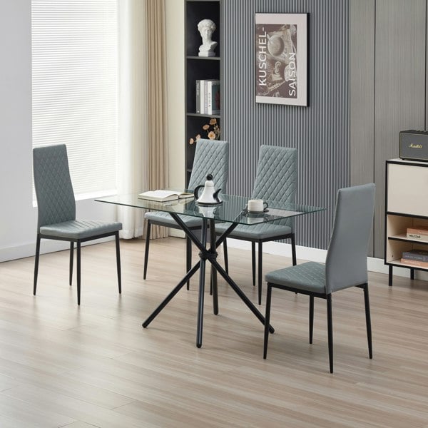 Indoor Living Miami Dining Table with 4 Emily Leather Chairs