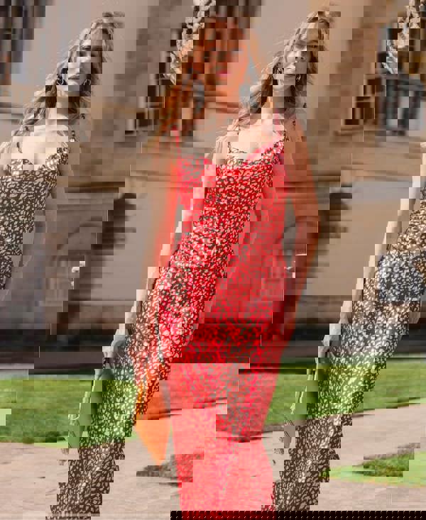 red animal cowl dress