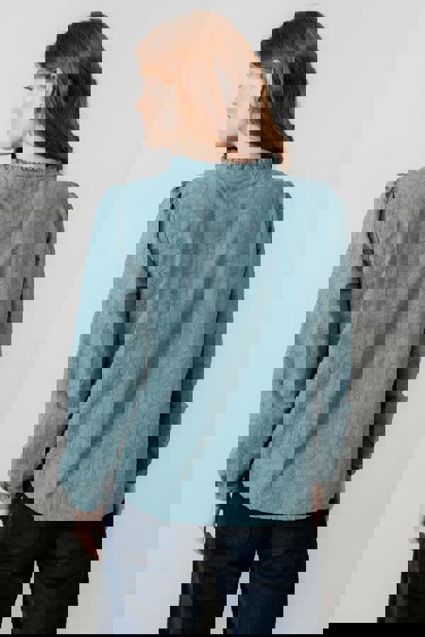 Lily & Me Emily Textured Jacquard Keyhole Blouse Sea Mist