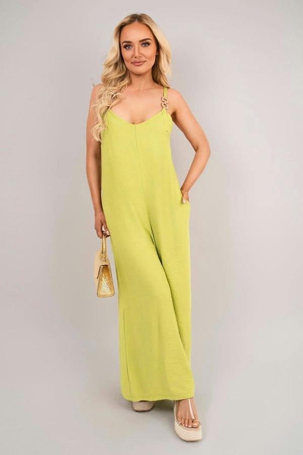 Yalina Scoop Neck Wide Leg Sleeveless Jumpsuit With Strap Detail - Lime