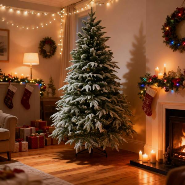4FT to 10FT Snow Covered Artificial Christmas Trees with Flocked Green Branches image 5