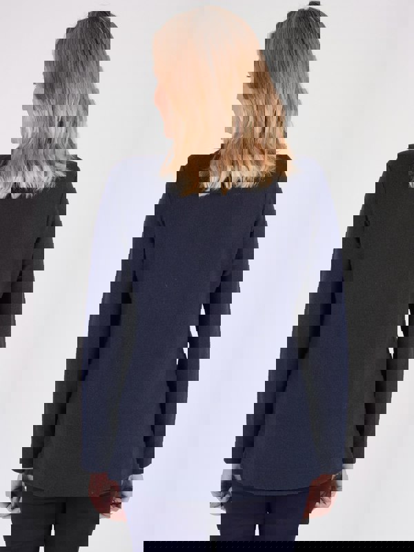 PennyPlain Button Collar Top  - Navy