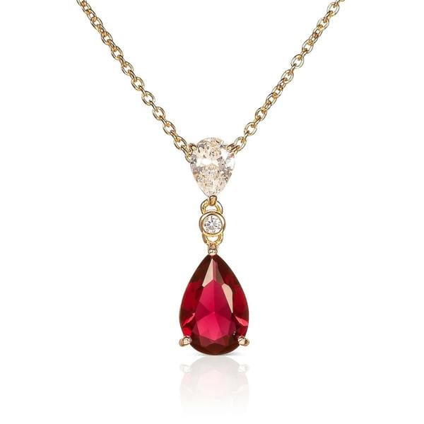 namana Gold Plated 925 Sterling Silver Red Pear Drop Pendant Necklace For Women