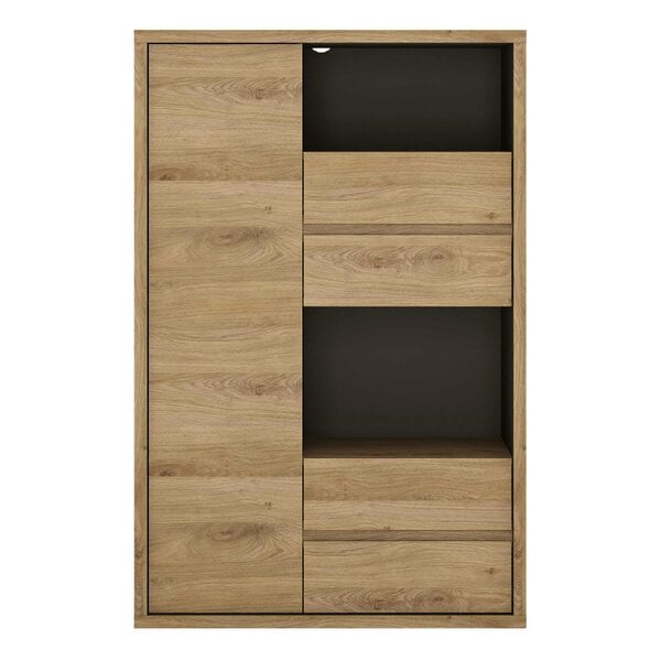 Wyld Haus Athens Natural Oak Wood Effect 1 Door 4 Drawer Display Cabinet