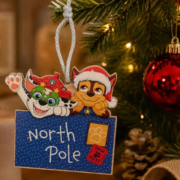 Widdop & Co Paw Patrol Chase and Marshall North Pole Wooden Christmas Hanging Decoration