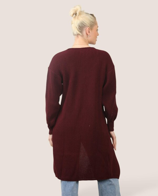 Women's Longline Knit Cardigan – Open Front, Ribbed