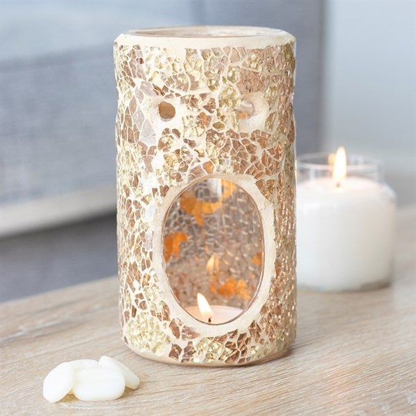 Serano Gold Pillar Crackle Glass Oil Burner and Wax Warmer