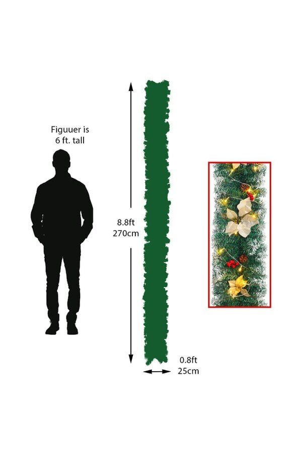 Living and Home 270cm Spruce Artificial Greenery Christmas Garland with 50 LED Warm White Lights