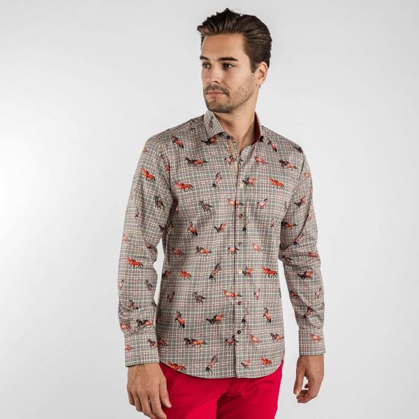 MUSTANGS ON PUPPYTOOTH BACKGROUND PRINT SHIRT - Premium Men's Patterned Shirt by Claudio Lugli | Bold Design, Tailored Fit, Best Printed Shirts