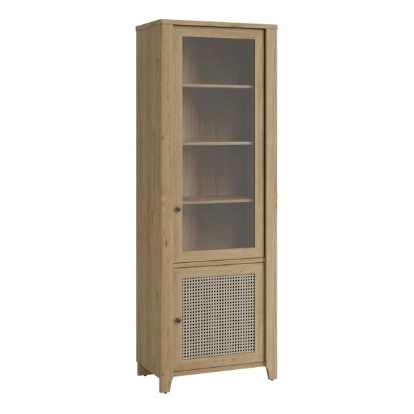 Wyld Haus Monza Tall Natural Oak Wood and Rattan 2 Door Display Cabinet