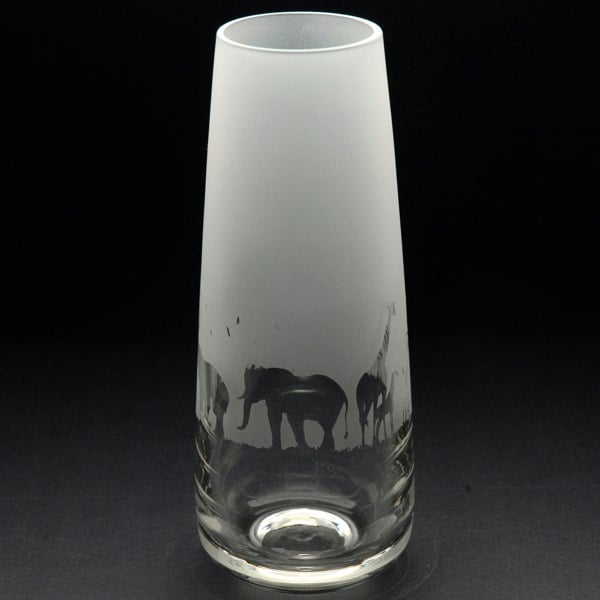 Glyptic Glass Art Safari Glass Bud Vase- Hand Etched/Engraved Gift