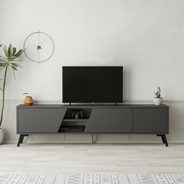 Decortie Fiona Modern TV Unit Multimedia Cabinet with Storage Doors 75" Oak White 180cm
