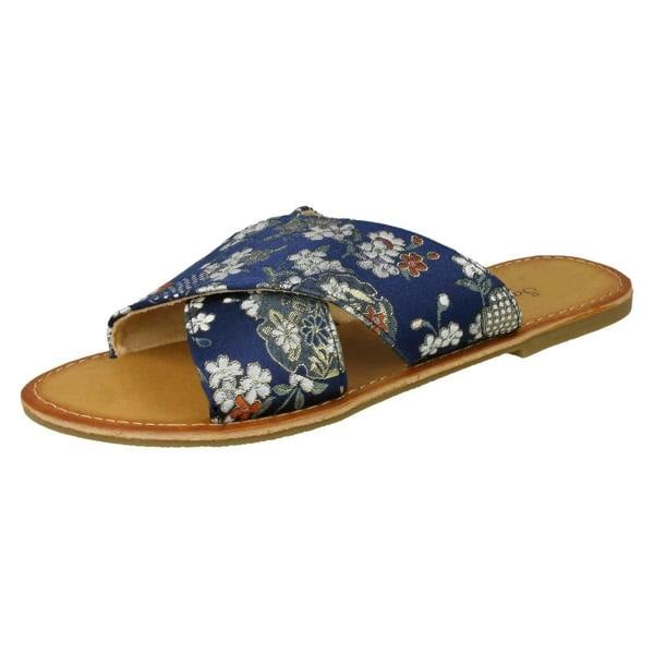 Savannah Ladies Savannah Cross Strap Patterned Mules