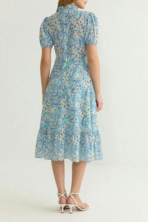 WOVCOR Floral A-Line Ruffled Midi Woven Dress