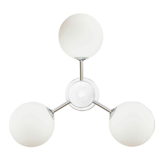 Happy Homewares Contemporary Polished Chrome Ceiling Lamp with Opal Globe Glass Shades