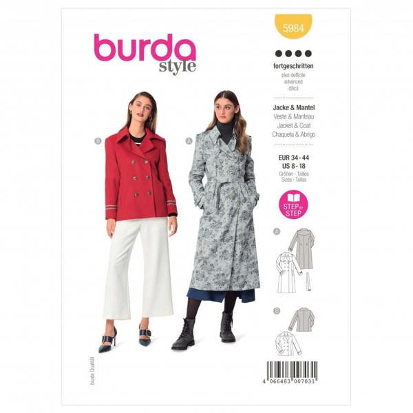 Burda Sewing Pattern 5984 Coats and Jackets For Women, 8-18 (34-44) - Advanced
