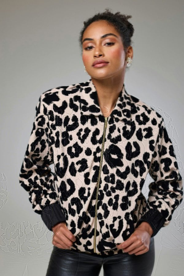 Isha's Timeless collection Leopard Velvet Bomber Jacket