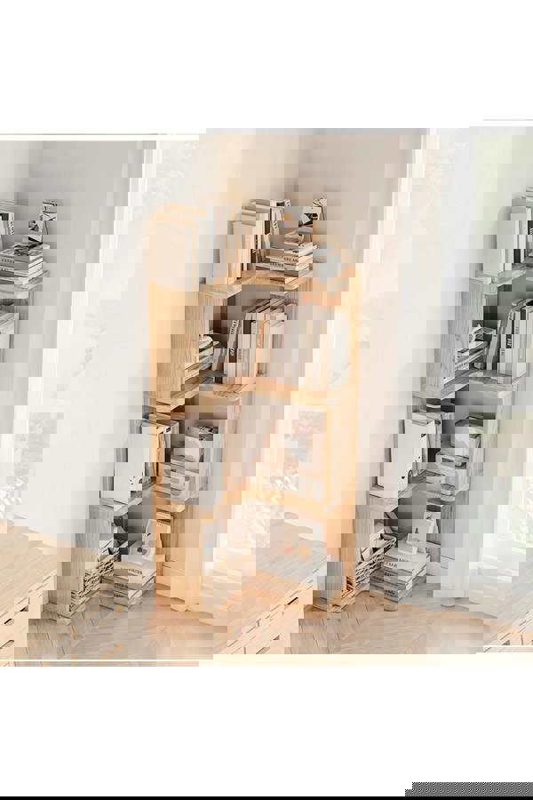 Living and Home 4-Tier L-shaped Corner Bookshelf Wooden Storage Rack Bookcase Holder Organizer