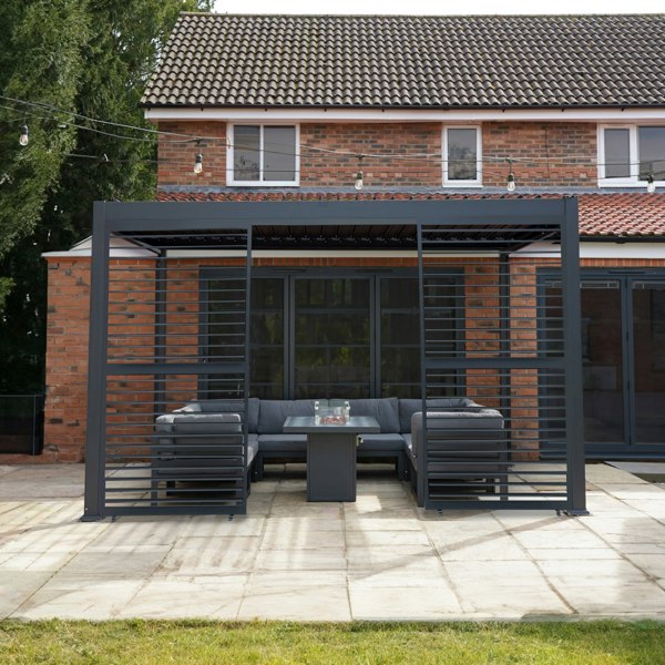 Monstershop Anthracite Aluminium Pergola With 2 x Shutter Panels - 3m x 4m