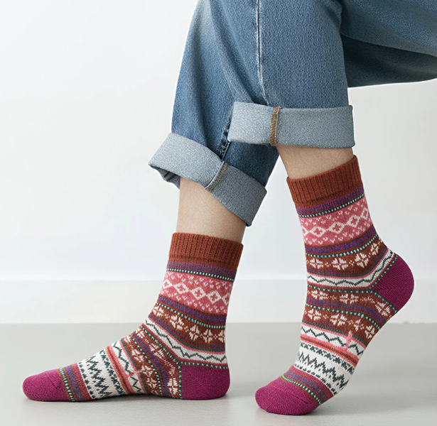 Anysox 5 Pairs Wool Socks One Size 5-9 Thick Warm Winter Mix Colors