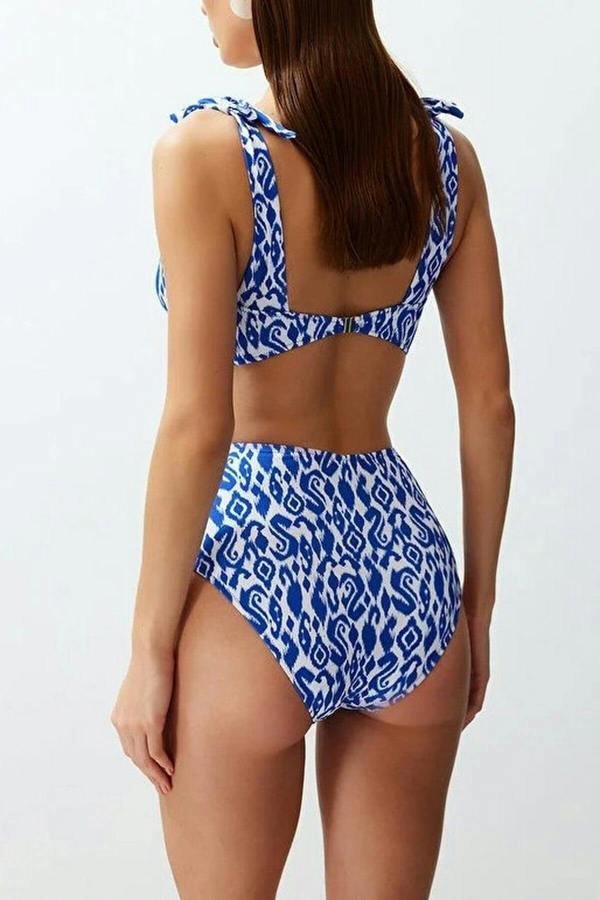 WOVCOR Ethnic Patterned Tie-Up Hipster High-Waisted Bikini Bottom