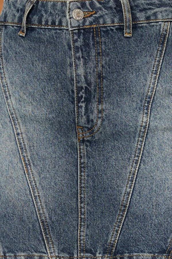 WOVCOR Faded Effect Vintage High Waist Mini Denim Skirt
