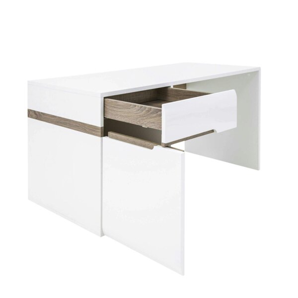 Wyld Haus Foxwhisk Desk Table White and Truffle Oak Wood 1 Drawer 1 Door