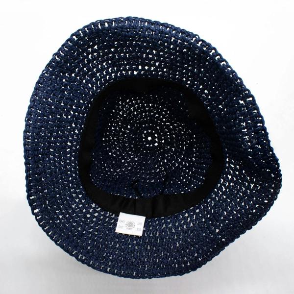Navy blue woven straw sun hat with stitched crown and inner band detail