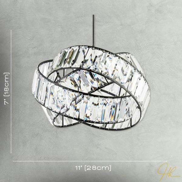 Modern Three Ring Black Pendant Shade with Transparent Acrylic Prisms Image 7