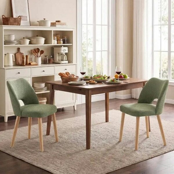 Bobobiy Dining Chairs Set Upholstered Kitchen Chenille Tool Free Assembly Rubberwood Legs, Green