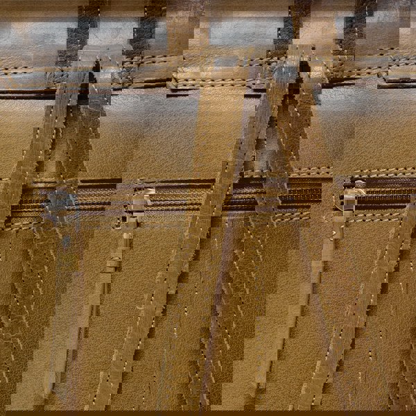 Assots London 'MARGARET' Tan Natural Grain Polished Leather Flap Over Backpack