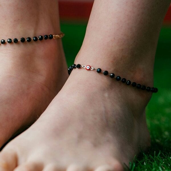 The Colourful Aura Gold Plated Black Beads Emo Evil Eye Protection Beaded Luck Eye Foot Anklet