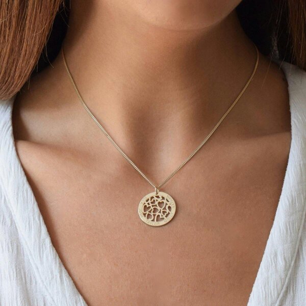 Christopher James of London 9ct Yellow Gold Hearts in Personalised Disc Pendant with Optional Necklace Chain