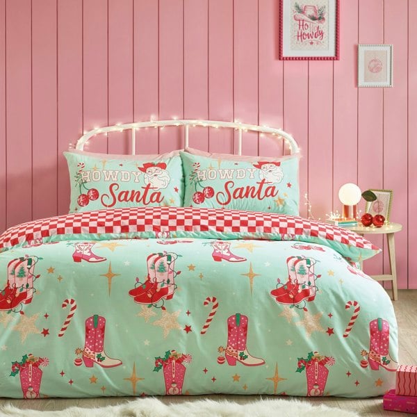 Catherine Lansfield Santa's Howdy Christmas Reversible Duvet Cover Set Green
