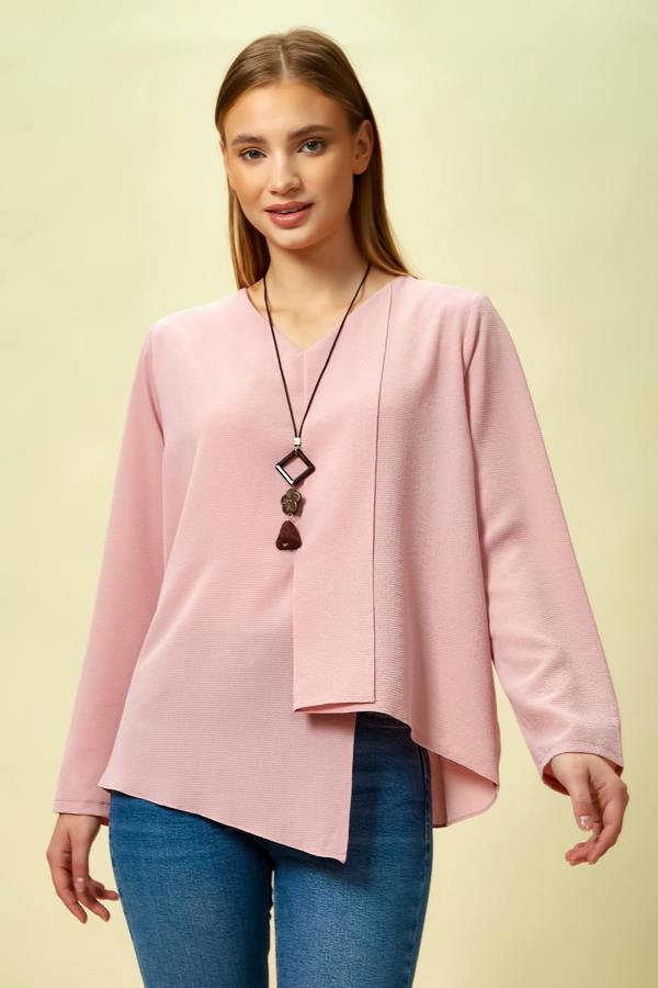 Hoxton Gal Oversized Asymmetric Top with Necklace in Pink
