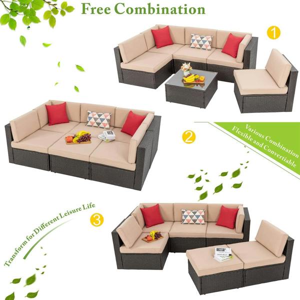 Leaper 6PCS Outdoor Garden Patio Rattan Furniture Set