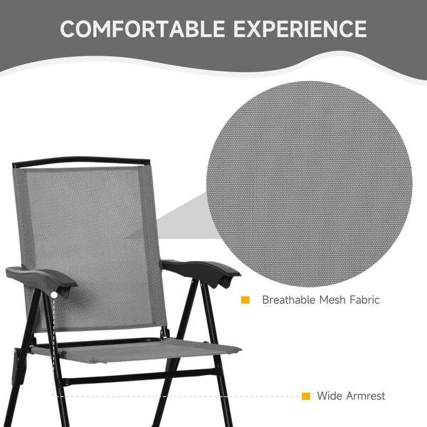3 Piece Outdoor Bistro Set, Patio Conversation Furniture Set with 2 Folding Backrest Adjustable Armchairs and Glass Top Coffee Table, Grey