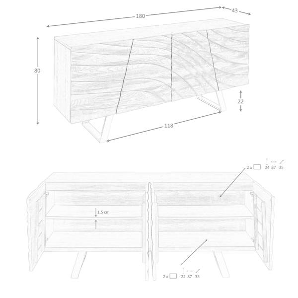 Angel Cerdá Sideboard in light walnut and polished gold-coloured steel 3298